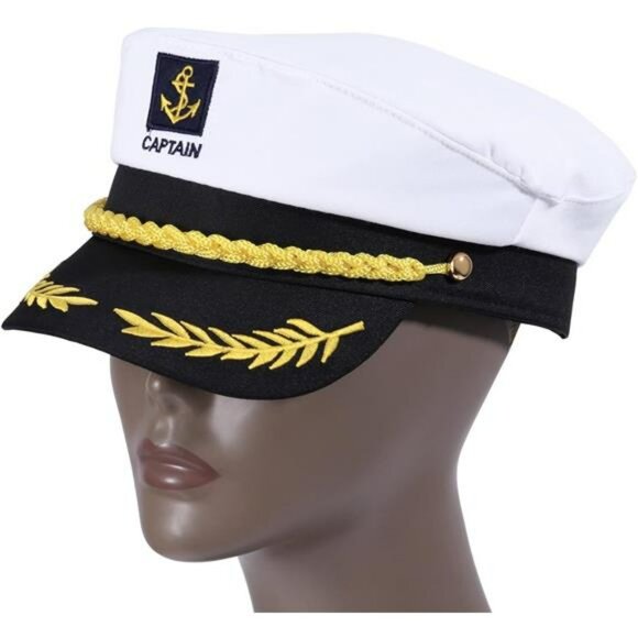 Adult white yacht captain hat adjustable sailor cap nautical boat party costume - Picture 6 of 7